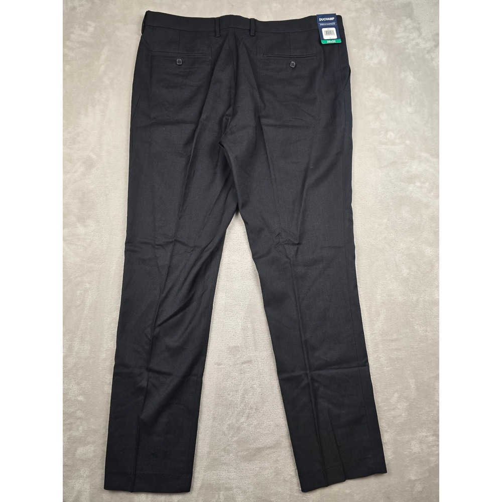 Duchamp Dress Pants Mens 38x32 Black Slim Stretch Waistband Flat Front Trousers